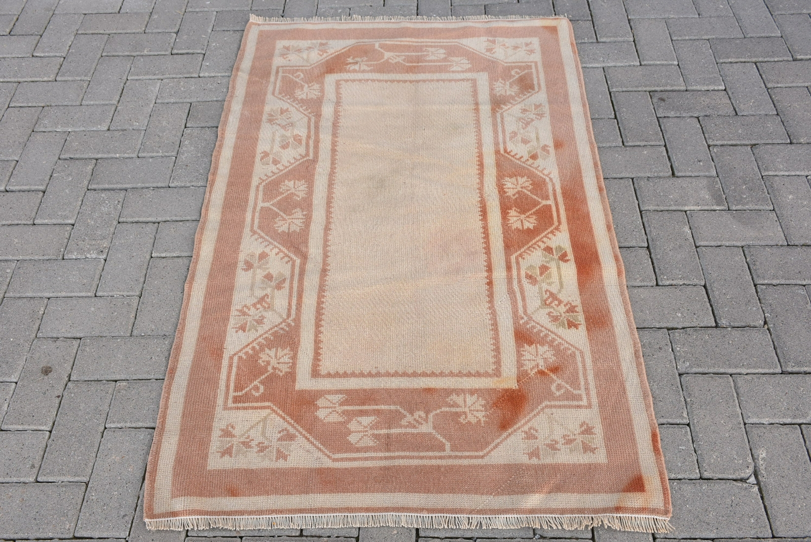 Small Rug, Turkish Rug, Vintage Rug, Oushak Rug, 37x55 inches Beige Rug, Carpet, Najtańszy, oryginalny