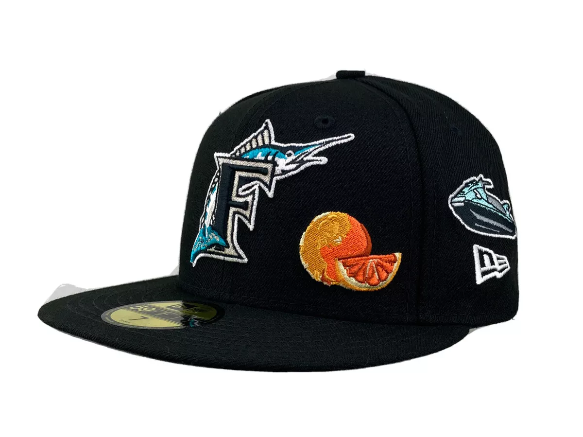 Florida Marlins black, gray New Era 59fifty Fitted Hat cap size, 7 1/8