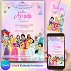 Princess Birthday Invitation Card for Girls Editable Printable 3-in-1 Template