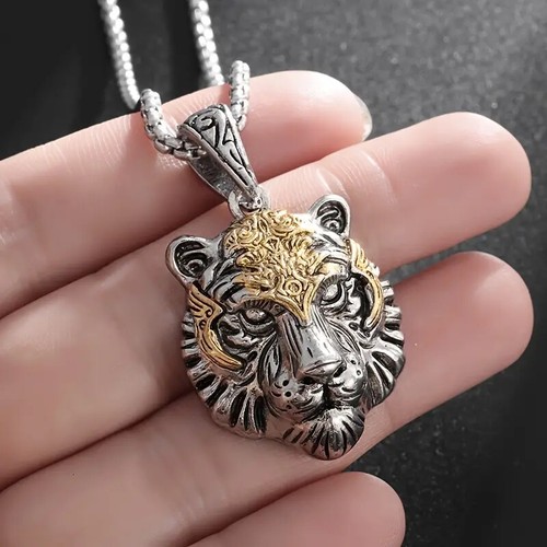 Men's Trendy Tiger Head Pendant Necklace Beast Decorative Jewelry - Picture 4 of 6