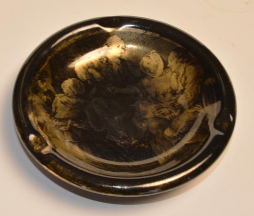 Cenicero Vintage Florentino Italia Porcelana Negra Pintado en Oro #9101A - Imagen 2 de 3