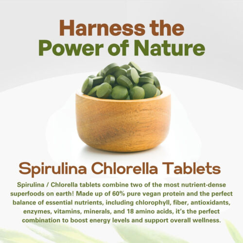 Organic Chlorella Spirulina Tablets 50/50 Mix, 500mg, 720 count, 4 month supply - Picture 3 of 6