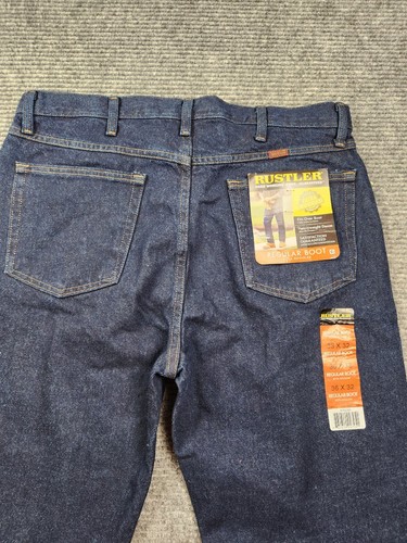 Rustler Men Denim Blue Jeans Regular Fit Boot Leg 36x32 NWT Dark Wash Heavy Wt - Picture 11 of 14