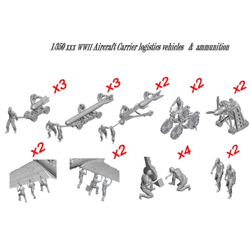 1/350 IJN Aircraft carrier Flight deck crew/vehicles/ammunition 3D print YZ35010 - Picture 2 of 12