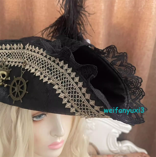 Retro Pirate Tricorne Hat Pirates of the Caribbean Women Cosplay Costume Prop - Picture 6 of 6