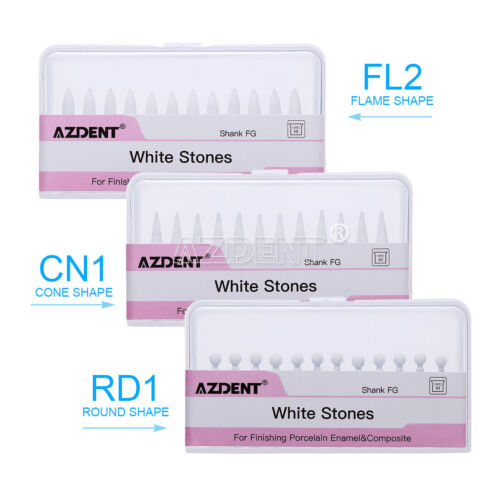 12pcs/Box Dental White Polishing Stones Flame Cone shape FG burs Arkansas Stone - 第 1/16 張圖片