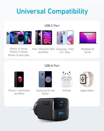 Anker 323 Charger USB C Charger 33W 2 Port Compact Charger for iPhone 15 15 Pro - Picture 7 of 7