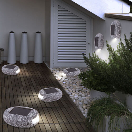 3er Set LED Solar Steine Design Steh Wand Lampen Balkon Deko Außen Hof Leuchten - Bild 6 von 9