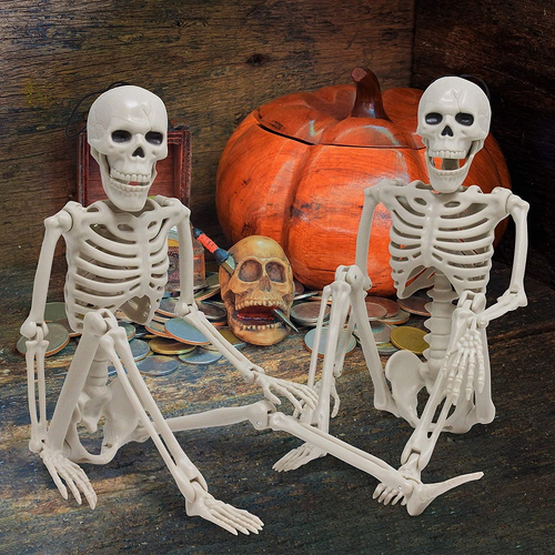 Juego de 2 decoraciones de esqueleto de Halloween posables - cuerpo completo de 16 pulgadas