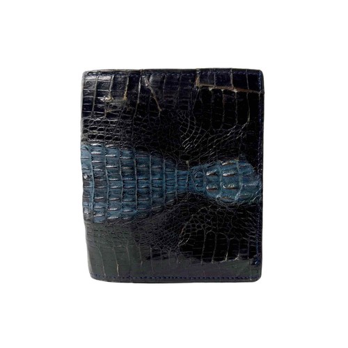 Vintage Unnamed Genuine Crocodile Skin Men’s Black Blue Trifold Wallet
