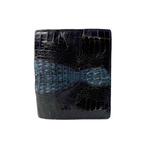 Vintage Unnamed Genuine Crocodile Skin Men’s Black Blue Trifold Wallet - 第 1/10 張圖片