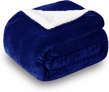 50 x 60" Dark Blue Reversible Warm Sherpa Fleece Throw Flannel Blanket Houseware