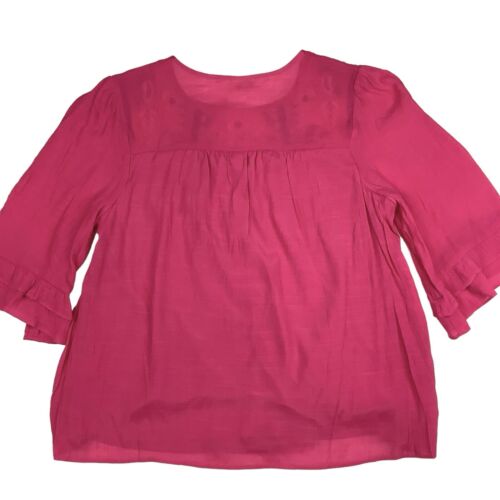 Blusa Campesina Rosa Figo y Flor Bordada Top Manga 3/4 Para Mujer 2X Boho - Imagen 3 de 16