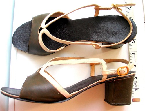 VTG Italian refurbished originally all leather block heel sandals, sz.8/9 - Picture 25 of 28