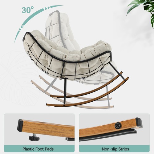 TAUS Oversized Rocking Papasan Chair, Thick Cushion, Indoor/Outdoor Use, Beige - Picture 9 of 9