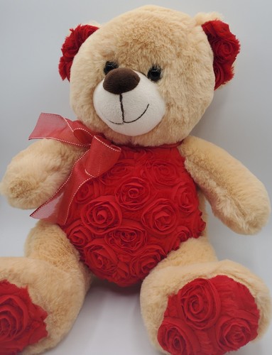 Rote Rose bedeckt Teddybär Plüsch hellbraun Love MTY International Valentinstag 2021 - Bild 3 von 8