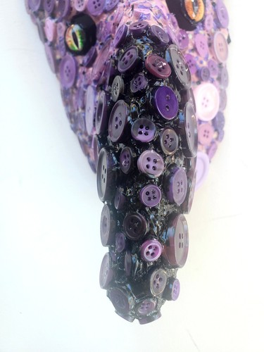 Purple Button Fox Mask/Wall Art Handmade Glows-in-dark Wearable One-of-a-Kind - Picture 11 of 13