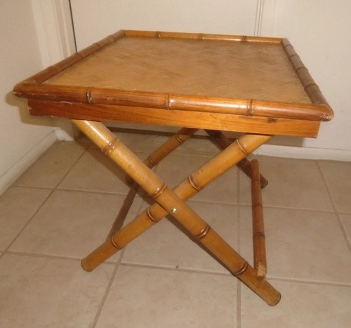 Vintage Mid Century Bamboo Foldable TV Tray Side Table Tiki Stand MCM BOHO