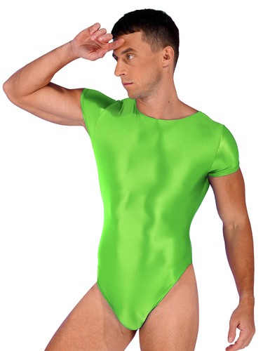 Men's One Piece Short Sleeve Buttoned Crotch Leotard Solid Color Bodysuit Romper - Picture 144 of 163