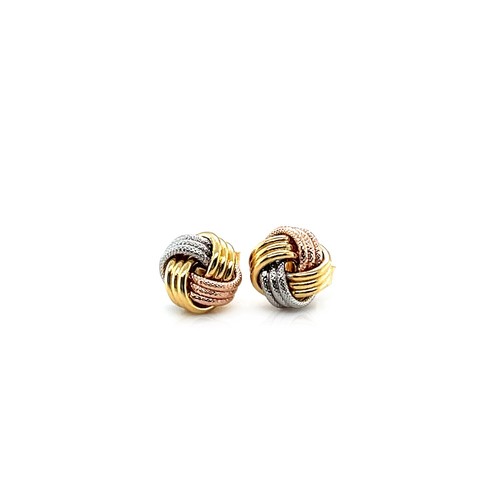 Love Knot Post Earrings in 14k Tri Color Gold - Picture 3 of 3