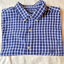 CHAPS Easy Care Twill Men's XL Blue/White Plaid Long Sleeve Dress Shirt