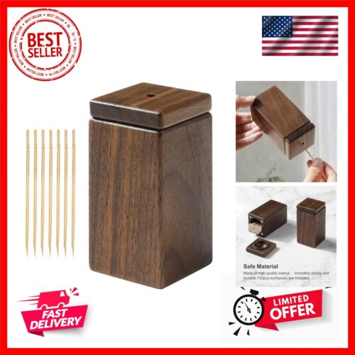Toothpick Holder Dispenser,Walnut Toothpick Holder Container,Home Kitchen Res...
