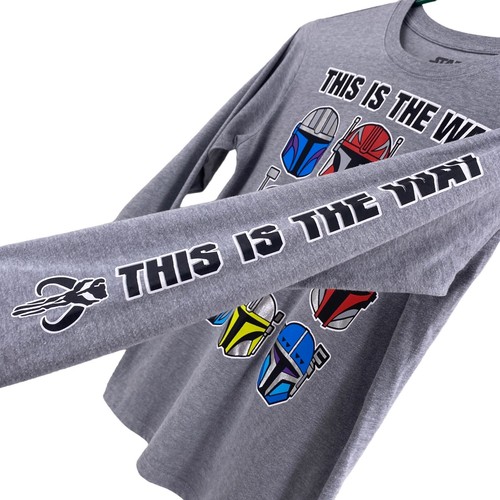 Star Wars Knit T-Shirt Youth Large Gray Long Sleeve This is the Way Cotton Blend - Picture 10 of 11