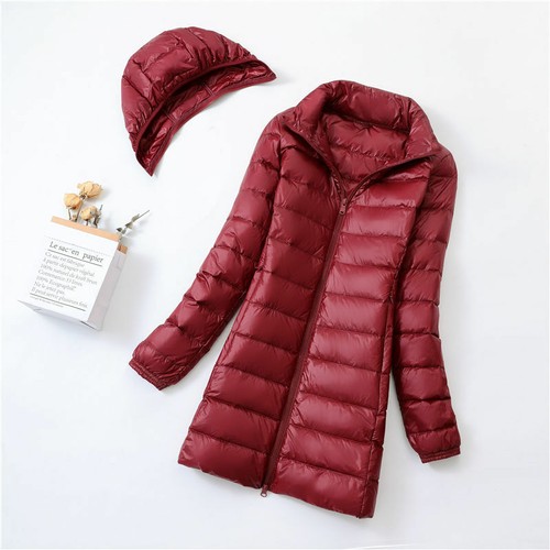 Daunenmantel 90% Entendaunenmantel ultraleicht lang Kapuze Jacke Puffer Coat - - Bild 23 von 44