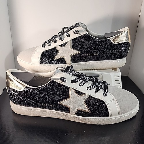Women's Size 11 VINTAGE HAVANA Bianca Sneaker EU 41.5 | Black Pebbled + Gold - Picture 2 of 16