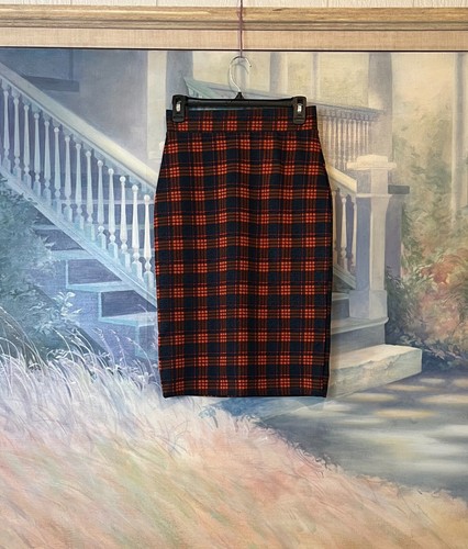 Doublju Women's Mid Knee Length Rust/Navy Plaid H Line Pencil Skirt Sz. M - Picture 10 of 12