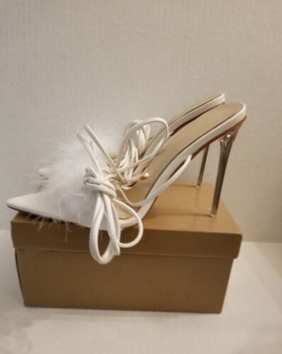 Ladies Furry Cross Strap Crystal Super High Heels Sandals Sexy Nightclub Shoes - Picture 2 of 2