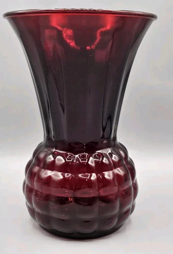 VINTAGE 9" Anchor Hocking Royal Ruby Red Pineapple Base Flared Glass Vase
