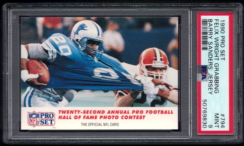 1990 PRO SET #794 BARRY SANDERS HOF JERSEY GRAB PHOTO PSA 9 MINT #50769830 - Picture 1 of 2