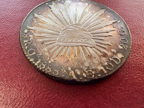 1888 Oa Mexico 8 Reales Silver Coin KM#377.10 Oaxaca AE Cap Rays Eagle Rare AU - Picture 5 of 6