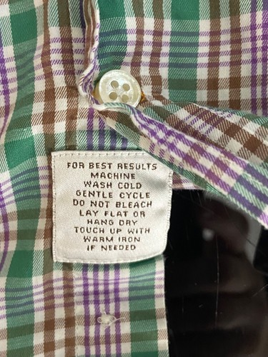 Peter Millar Herren grün lila kariert Knopfleiste Hemd Medium 100 % Baumwolle lang... - Bild 8 von 9