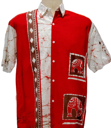 Vintage 1980s White and Red Batik Elephant Thailand shirt | Size Large - Picture 6 of 9