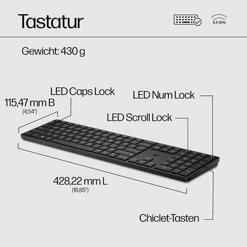 HP 650 kabellose Tastatur + Maus, QWERTZ Layout, 4.000 DPI, USB Dongle, 3 Tasten - Bild 7 von 8