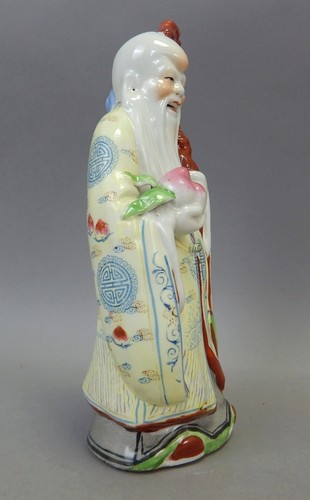 Antique Chinese porcelain famille jaune Shou Xing wise man figurine 10" - Picture 3 of 5