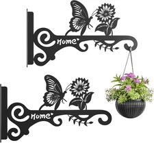 10 Inch Metal Plant Hooks (2-Pack) - Decorative Wall Hangers with Butterfly Desi