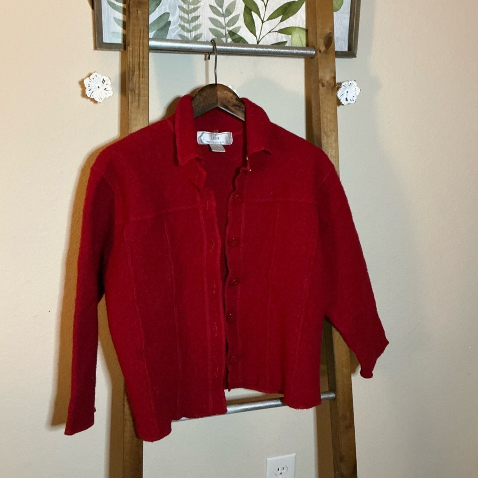 Vintage Lisa International Boiled Wool Textured Cardigan Size XL (shrunk)