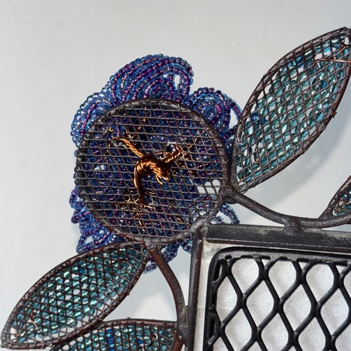 Wrought Iron Wired Floral Bead/Beading Easel Back Vanity Tabletop Mirror - Picture 7 of 15