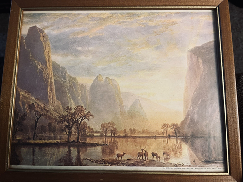 Vintage Valley of Yosemite Albert Bierstadt 1864 amerikanischer Wandkunstdruck 9”x 11” - Bild 2 von 4