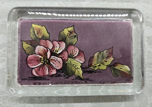 Vintage rechteckiger lila Blumen Glas Briefbeschwerer - Bild 3 von 5