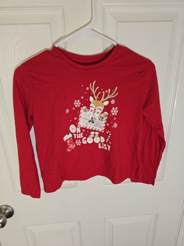 Christmas Girls Red Long Sleeve Holiday Time Reindeer Shirt Large - Picture 8 of 8
