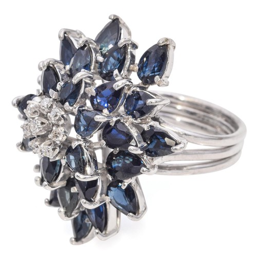 Vintage Saphir und Diamant Cluster Statement Ring in einer Edelmetalllegierung - Bild 4 von 7