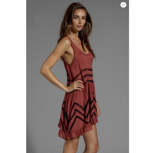 Free People Schlupfkleid Voile Trapez Boho rost gepunktet Spitze transparent Gr. Small - Bild 2 von 12