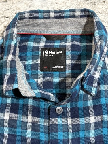 Marmot Flannel Shirt Mens Large Blue Plaid Button Up Long Sleeve Fairfax - Picture 2 of 9