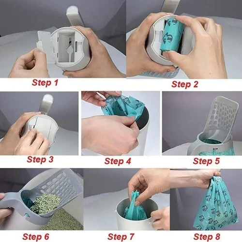 Cat Litter Scoop with Bag Holder, Integrated 1 Count (Pack of 1), Grey - Picture 5 of 7