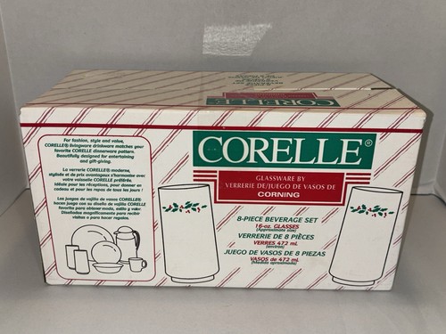 Vintage 8 PC Corelle Corning Winter Holly Iced Tea Drinking Glasses 16oz Holiday - Picture 4 of 10