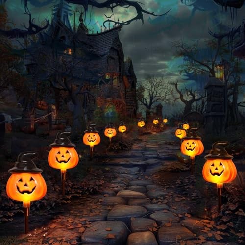 6 Pack Solar Jack O Lantern Stake String Lights - Orange Halloween Pathway - Bild 6 von 8